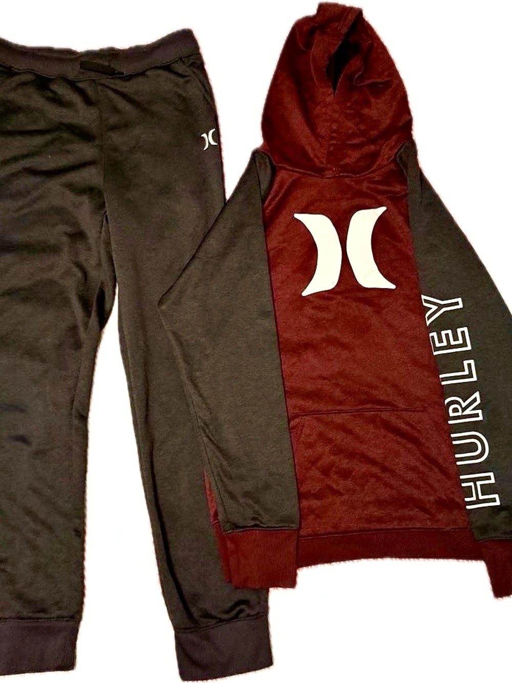 Hurley Kid’s Black & Burgundy Hoodie Jogger Set